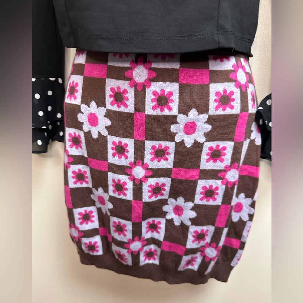 DELIA*S‎ X Dolls Kill Brown Pink Met Your Match Floral Argyle Mini Skirt NWOT S